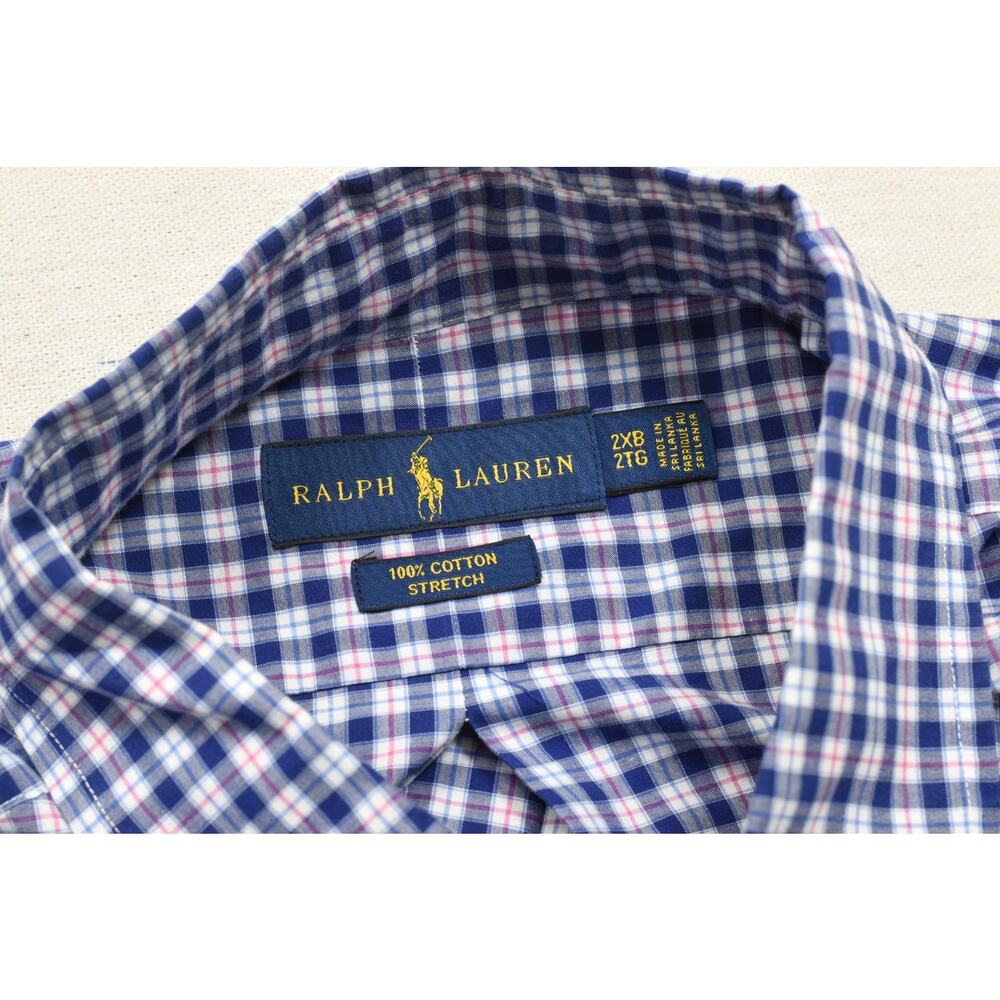 Ralph Lauren Shirt Men 2XB Blue Gingham Plaid 100% Cotton Stretch Long Sleeve - Picture 7 of 8